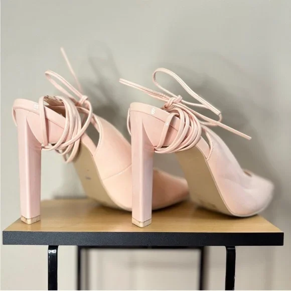 Call It Spring Blush Pink Patent Lace-Up 4” Triangle Block Heels – Size 7 EUC - Picture 9 of 15